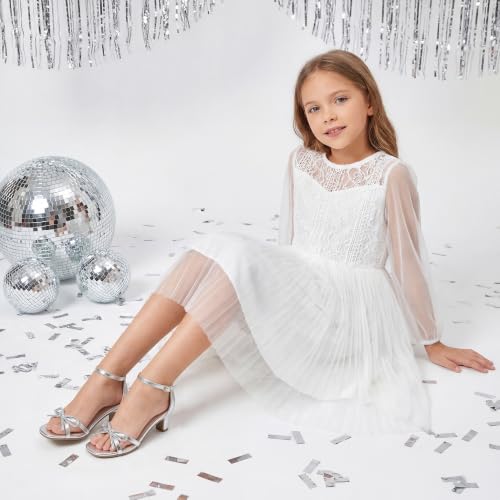 Image of Furdeour Heels for Girls Dress Shoes Bow Sansals Flower Girl Big Kids Teen | Delicate Bow, 2.13 IN Kitten High Heels, Dance Birthday Party Pageant Graduation School Prom, Young Girls Formal Dressy Heel