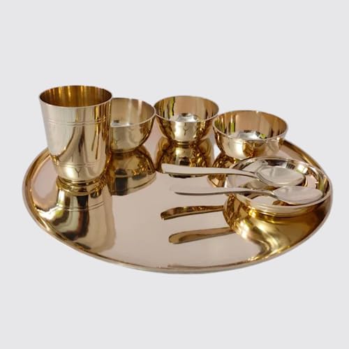 Pure Bronze (Kansa) Thali Dinner Set Size – 13″ inches – 08 Pieces Kansa (Bronze) Dinner Set, Matte Finished, Ideal Gift – Aay Kay Industries
