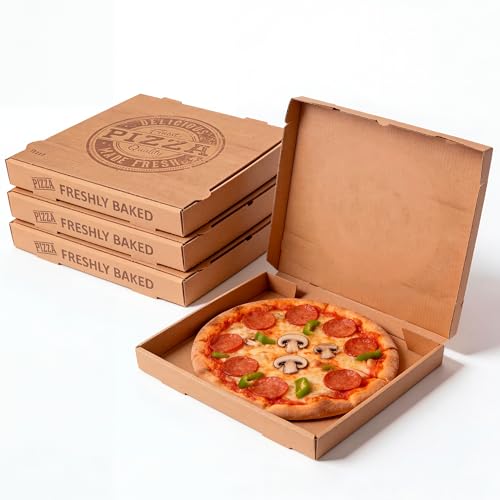 VASOMADRID - Cajas para Pizza de Cartón Kraft 100 uds de 30x30x3,50 cm Reutilizables con Montaje Automático Rápido y Resistente al Calor