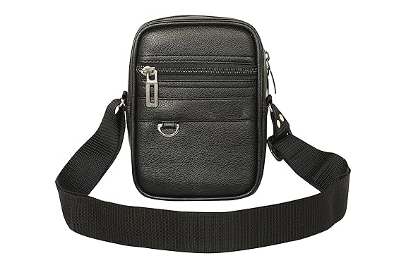 Leather Mens Sling Bag Small Size for Travel, Crossbody Shoulder Bag for Men, Compact Chest Bag with Adjustable Strap, Stylish Mini Side Bag for Daily Use, Office & Outdoor (Sapphire Black, Medium)