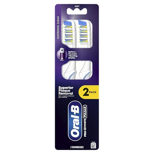 ORAL-B PRO-3DWHITE Pulsar Spazzolino da denti a batteria, per sbiancamento e rimozione della placca, setole medie, 2X