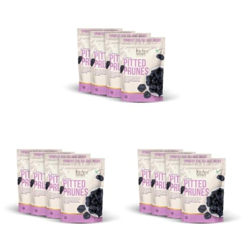 Image of KitchenSmith Pitted Prunes - Pack of 12 (250gm Each) | Rich In Potassium | High In Vitamins And Fiber | No Added Sugar | Moist & Delicious | Dry Fruit