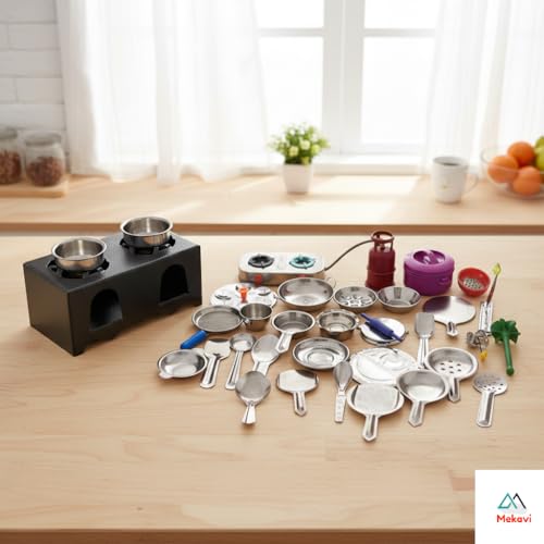 Image of Steel Kitchen Set and Iron Stove for Kids /Miniature Kitchen Set /Toys for Girls, Real Cooking, Mini Cooking Set