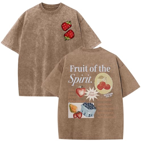 Lytiarul Christian Fruit of The Spirit Shirt for Men Jesus Religious Shirts Oversized Graphic Tees Acid Wash God T-Shirt Tops(Coffee,3XL)