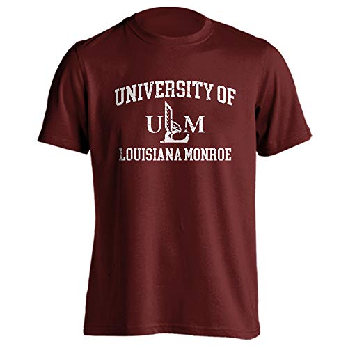 Sport Your Gear Louisiana Monroe Warhawks ULM Officially Licensed Distressed Retro Logo T-Shirt Game Day Tee Spirit Wear Fan Gear Apparel - Maroon Large