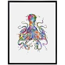 ZEARPT Octopus Watercolor Art Print ملصق حائط ملهم Marinel Life Sea Animal Watercolor Octopu Art Print ديكور فني حديث 8x10 بوصة بدون إطار