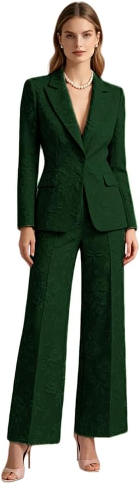 Womens 2 Piece Floral Jacquard Suit Set Blazer Wide Leg Pants Formal Outfit for Wedding Guest Cocktail Party