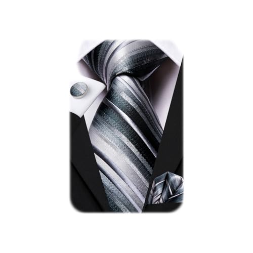 Image of Dubulle Mens Paisley Floral Silk Tie for Men Striped Necktie and Pocket Square Cufflinks Set Wedding Business
