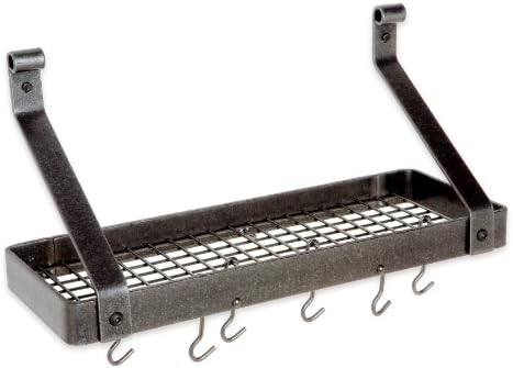 Enclume Premier Small Bookshelf Wall Pot Rack, Hammered Steel