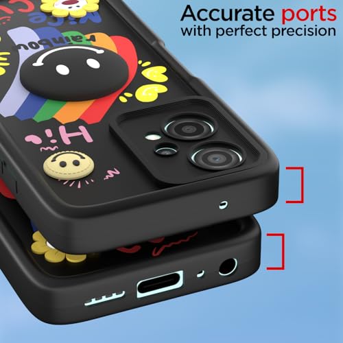 Image of Pikkme Back Cover for OnePlus Nord Ce 2 Lite 5G | Soft Silicone| Cute Rainbow Smile & 3D Cartoon Flower Design | Shockproof Raised Camera Protection Bumper Case (Black)