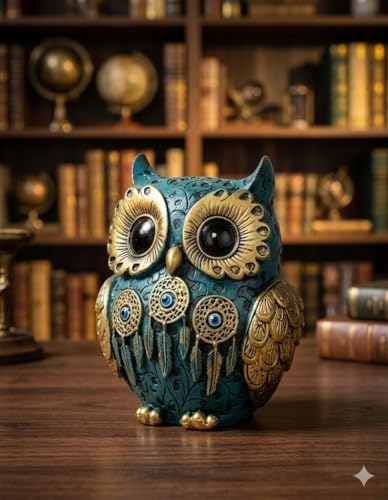 Image of Evil Eye 4 Inch Owl Statue for Good Luck l Feng Shui & Vastu II Evil Eye II Showpiece for Home Decor (Blue, 4 inch)