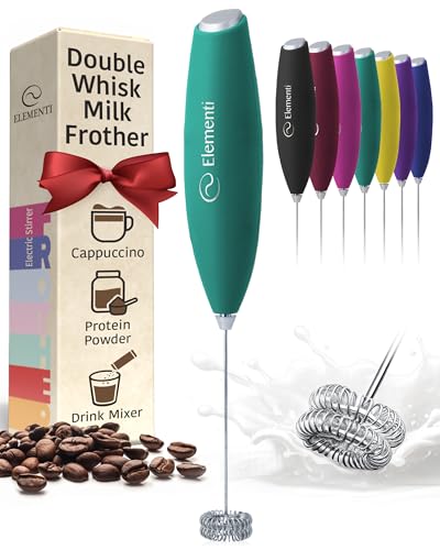 Image of Elementi Milk Frother Wand - Easy to Use Handheld Electric Stirrer for Powder Drinks, Durable & Powerful Coffee Whisk & Protein Powder Mixer Wand, Hand Frother, Coffee Stirrers Electric (Emerald)