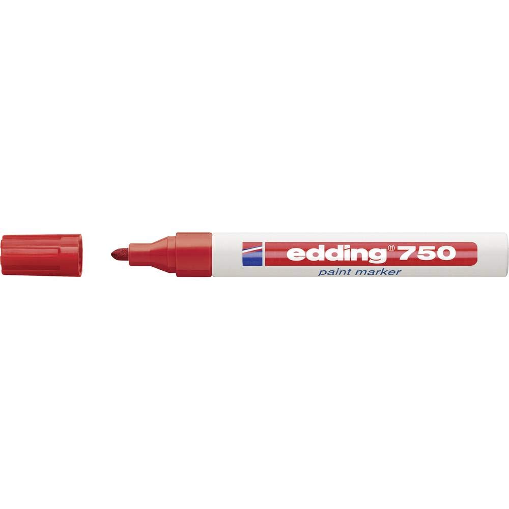 edding 750 marcador de tinta opaca - rojo - 1 rotulador - punta redonda 2-4 mm - para metal, vidrio, piedras o plástico - resistente al calor, permanente, no mancha, impermeable