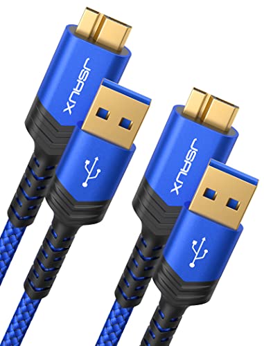 JSAUX USB 3.0 Micro Cable, External Hard Drive Cable 2 Pack (1ft+3.3ft) USB A Male to Micro B Charger Cord Compatible with Toshiba, WD, Seagate Hard Drive, Samsung Galaxy S5, Note 3, Note Pro 12.2 ect