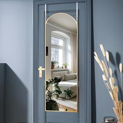 Otlsh 14"×48" Door Mirror,Arched Full Length Mirror, Over The Door, Arch Wall Mirror, Thin Frame, Aluminum Alloy, for Bedroom, Living Room, Entryway -Gold