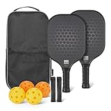 Amazon Basics Set di 2 Racchette da Pickleball Approvate USAPA con Telaio in Vetro, 4 Palline e 2 Impugnature, Nero Stealth