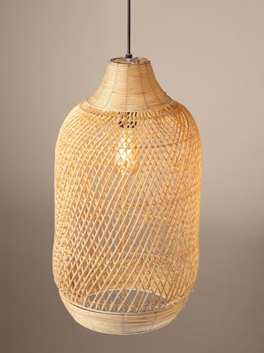 Image of Habere India-All the Cultures Fabricating India Ceiling Lamps for Living Room | Rattan Cane Hanging Lamp | Hanging Lights for Bedroom | Rattan Pendant Lights for Dining Room (D31 x H60 cm)