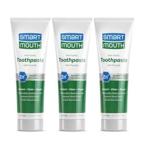 SmartMouth Anti-Cavity + Zinc Toothpaste - Fluoride Toothpaste for Cavity Prevention - Remineralizes Enamel - Sensitive Whitening - Alcohol-Free, Sugar-Free & Gluten-Free - 6 oz, 3-Pack