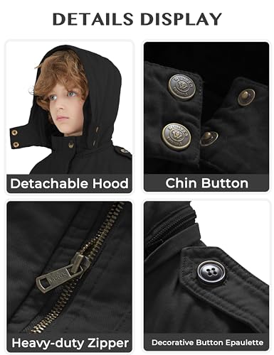 Wenven Boys Thicken Quilted Cotton Twill Jacket Parka With Hood thumb #4