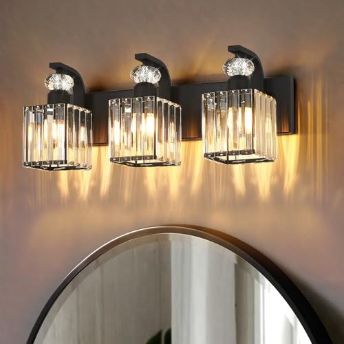 Vikdio Modern Bathroom Vanity Light, 3-Light Black Bathroom Lighting Fixtures