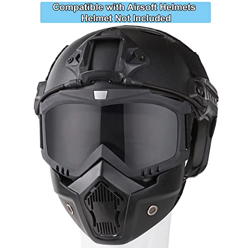Vpzenar Airsoft Mask, Airsoft Mask Full Face, Detachable Gray Lens Airsoft Goggles, Military Paintball Mask Match With Helmet, Tactical Airsoft Gear #TOP4