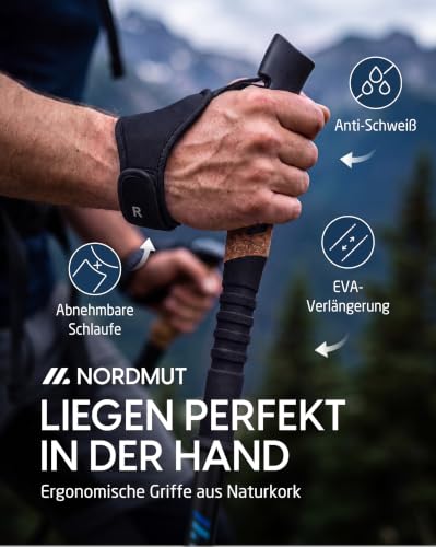 NORDMUT® Wanderstöcke Teleskop aus stabilen Aluminium oder Carbon - Leichte Nordic Walking Stöcke Damen und Herren - Komfortable Korkgriffe… – Ansicht 5