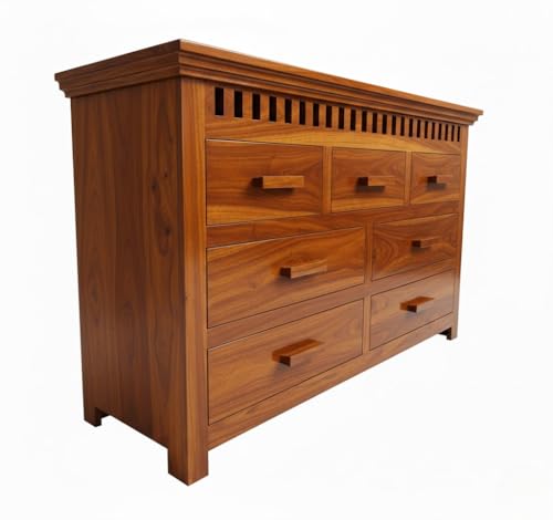 Image of GateWay Furniture Sheesham Wooden Chest of Drawers with 7 Drawers | Wood Dresser Storage Cabinet for Bedroom | Chest of Drawers Organizer for Living Room | Wooden Drawer Cabinet (Reck, Honey Finish)