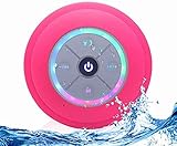 JUSTOP Rainbow LED Bluetooth Shower Speaker With FM Radio, IP67 Portable Fully Waterproof, Hands-Free Speakerphone. Rechargeable Using Micro USB, Perfect Speaker for Golf, Beach, Shower & Home (Pink)