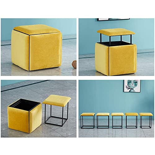 Repose-Pieds Cube 5 en 1 Rose en Cuir pour Salon - 4