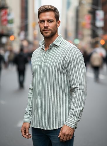 Image of Lymio Men Shirt | Men's Striped Button Down Shirt - Slim Fit Casual & Resort Wear Shirts for Men | Premium & Trendy | Summer and Vacation Ready (Crazy-Full)