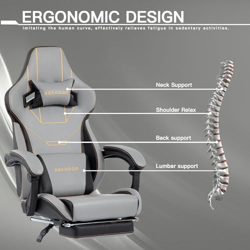 Video Gaming Chair with Footrest, Ergonomic Gamer Chair with Lumbar Support, Height Adjustable Swivel Racing Gaming Massage Chair, Reclining Computer Office Desk Chair for Adults - Image 6