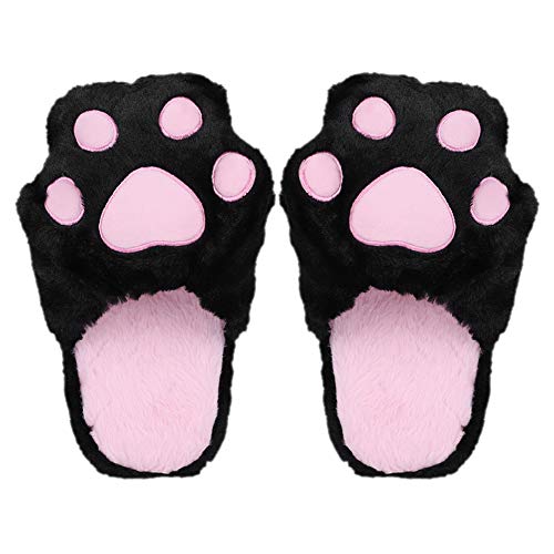 Plush Slipper Warm Fuzzy Cozy Animal Cat Paw House Shoes Support for Women Kids3