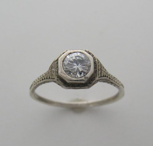 Unusual Art Deco Style Engraved Diamond Ring