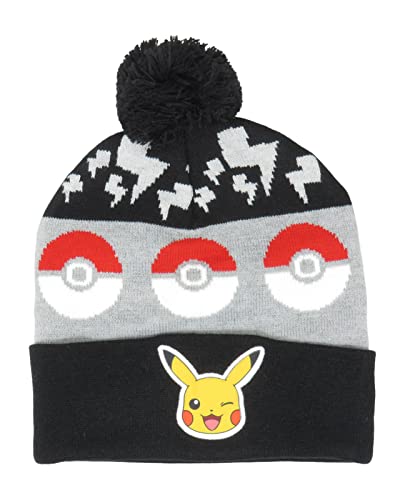 Bioworld Pokemon Pikachu Pokeball Beanie Cap Hat One Size Licensed New Black, Black, One size