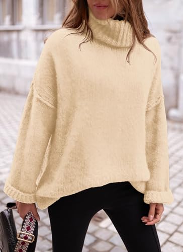 PRETTYGARDEN Women's Knit Oversized Sweater Fall Fashion Casual Long Sleeve Turtleneck Chunky Pullover Tops Winter Clothing