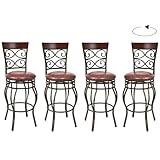 ERGOMASTER 30” Swivel Bar Stools, Retro Industrial Bar Chairs, Iron Frame, Brownish Red, Set of 4