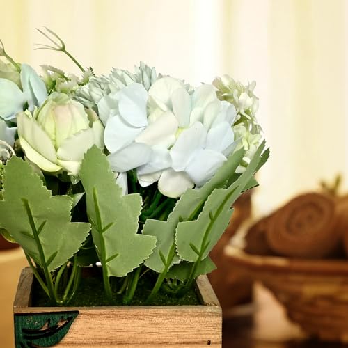 Image of Cortina Wooden Pot Bamboo Potted Plant | Home Decor Items for Living Room Balcony Kitchen Bedroom Office Table Top Decoration - Blue, 20X10