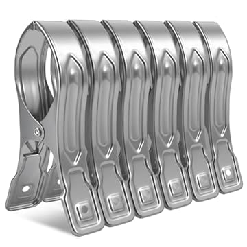Vicloon 6 Pezzi Mollette Grandi, 12cm Acciaio Inox Mollette, Mollette Grandi per Teli, per Telo da Spiaggia, Lavanderia Pioli Telo Clip, per Vestiti, Coperte, Lenzuola, Argento