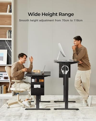 Image of HUANUO Electric Standing Desk, 48 x 24 Inch Height Adjustable Computer Desk with Storage Bag, 4 Height Memory Settings, Sit Stand Up Desk for Home Office, Black