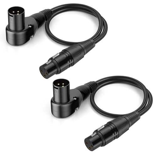 ZIWAI Right-Angle XLR Male to Straight XLR Female Microphone Cable 2-Pack, Adjustable 90 Degree Pro Balanced Shielded 3 Pin DMX Patch Cord for Studio Audio&DJ Stage Live Recording(C, 3Feet)