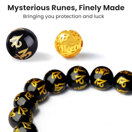 Feng Shui Wealth Bracelet, 12mm Black Obsidian Bracelets with Pixiu Character, Luck Protection Bracelet for Men, Women, Lovers, Couples, Parents3