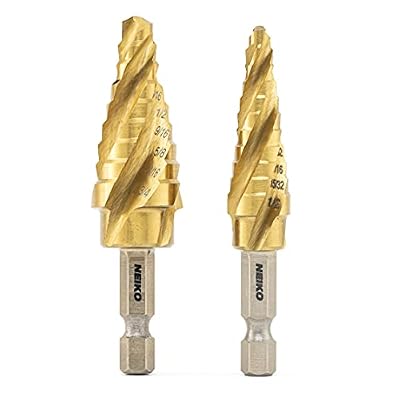 NEIKO 10172A Step Drill Bits with 4-Flute Spiral-Grooved Design Step Bit &1/4-Inch Hex Shanks, Quick-Change Step Up Drill Bit for Metal