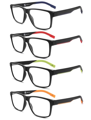 MODFANS Branches en Caoutchouc Souple 4 Paire de Lunettes de Lecture 2.5 Homme Anti Lumiere Bleue - Lunettes Loupe Monture Legere,Lunettes de Vue Branches a Ressort
