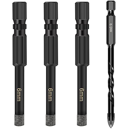 Dry Diamond Drill Bits 1/4" 6Mm Diamond Hole Saw For Ceramic Porcelain Tile Glass Stone Marble Granite,Masonry Drill Bits Vacuum Brazed Diamond Core Drill Bit Kit For Bottles,Pots #TOP23