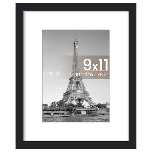 upsimples 9x11 Picture Frame, Display Pictures 6x8 with Mat or 9x11 Without, Wall Hanging Photo Frame, Black, 1 Pack