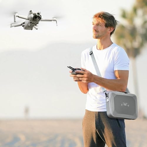 Image of Portable Carrying Case Compatible with DJI Mini 3 /Mini 4 Pro PU Leather Travel Storage Bag with Shoulder Strap Waterproof Hard Shell Bag for DJI Mini 3 Mini 4 Pro Screen Case Accessories