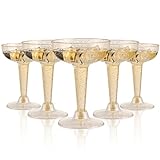 PULOTE 50 Pack Plastic Champagne Flutes-Gold Glitter Plastic Champagne Glasses 4.5 oz-Plastic Champa