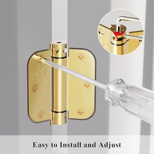 Sophia 4 Pack Self-Closing Door Hinge 3.5 Inch Rounded 5/8 Radius, Spring Loaded Hinges Adjustable Tension, Automatic Door Closer Hinge for Interior Exterior Residential Standard Indoor Doors, Gold — view 4