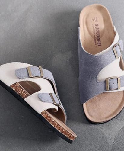 Men’s Cork Sandals, Arch Support Footbed Slippers with Buckle Straps, Nonslip Leather Casual Beach Flat Slides3