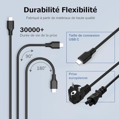 Chargeur USB C 100W, Alimentation Type C pour MacBook Pro/Air Lenovo Thinkpad Dell Latitude HP Chromebook Asus Acer Huawei Xiaomi Air Samsung Notebook 100 Watt Type C PC Ordinateur Portable Adaptateur – vue 6